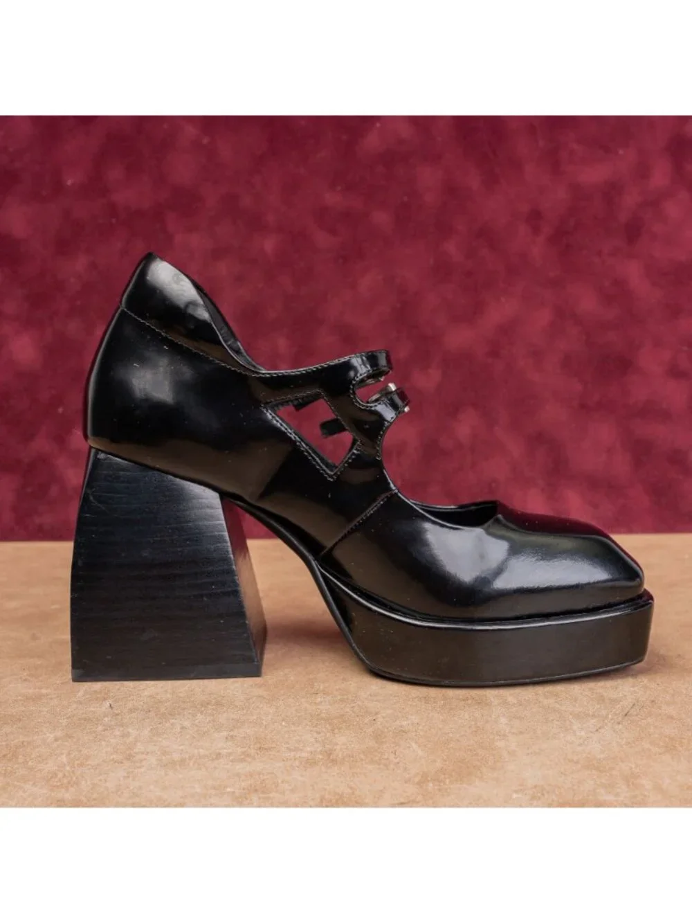 Jeffrey Campbell Mary Jane Platform Shoes Womens 7 Black Patent Chunky